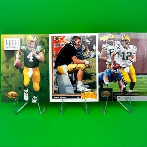Brett Favre Rookie card in 3 card Packers lot with Aaron Rodgers